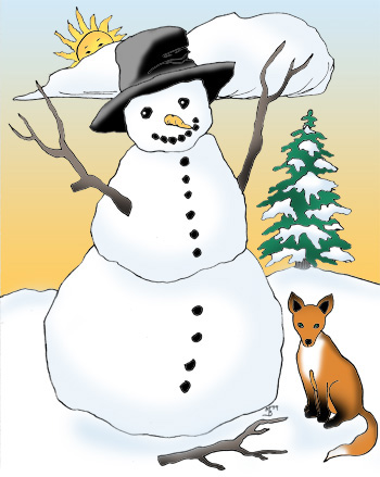 Coloured-in snowman with shadows